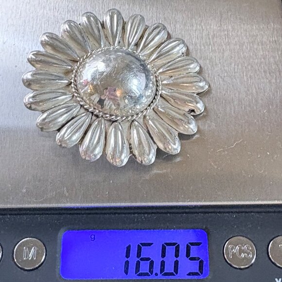 VTG Mexico 875 Silver Large Sunflower Sunburst Brooch Size 2.25" Diameter - Picture 8 of 8